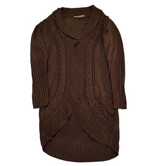 Motto Chocolate Brown Long Cardigan Sweater Coat Jacket Size XXS Has Stretch NEW - Picture 1 of 14